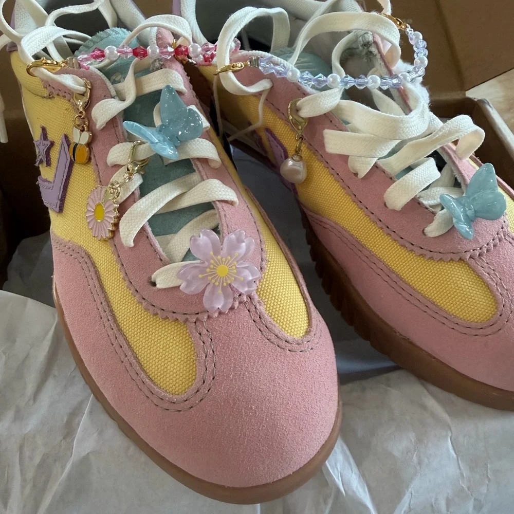 Converse Kids Pink, Yellow & Lavender Daisy Charm Sneakers